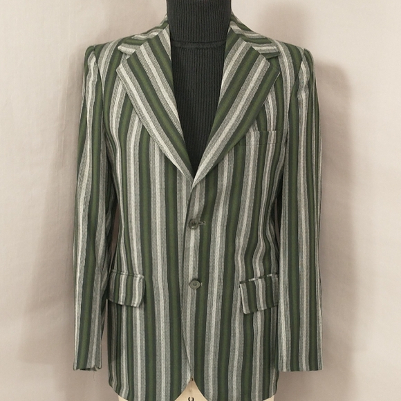 Fab Striped Jacket 70s Vintage Tailored StylingOlive Green &Black Sport Blazer